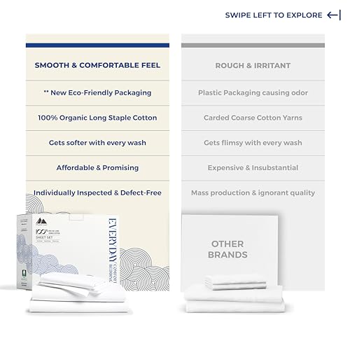 Mayfair Linen 100% Organic Cotton Sheets Queen Size - 4 PC White Organic Cotton Percale Sheets Queen Set, Soft, Cooling & Breathable Bedsheets, 16" Deep Pocket Hotel Bedding Set - GOTS Certified Mayfair Linen