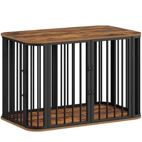 Hzuaneri 39.4'' Dog Crate Furniture, L Indoor Dog Kennel Dogs Cage, Modern Decorative Pet House for Small/Medium/Large Dogs, Anti-Chew & Anti-Escape, Kennel End Side Table, Rustic Brown DFC88701B Hzuaneri
