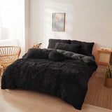 FOPPA Fluffy Black comforters Cover Twin Size - Ultra Soft Plush Bedding Sets 2 Pieces (1 Faux Fur Comforter Cover + 1 Fuzzy Pillow case) Girls Shaggy Bed Set (Black, Twin) FOPPA