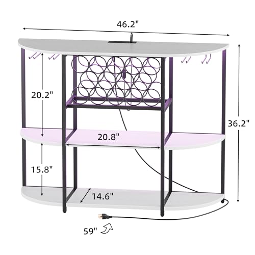 VICTONE Wine Bar Cabinet with LED Lights and Power Outlets, Freestanding Coffee Liquor Bar Cabinet with Glass Holder, Wine Rack Table for Home Kitchen Dining Room (White) - WoodArtSupply