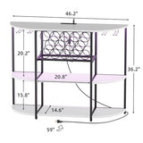 VICTONE Wine Bar Cabinet with LED Lights and Power Outlets, Freestanding Coffee Liquor Bar Cabinet with Glass Holder, Wine Rack Table for Home Kitchen Dining Room (White) VICTONE