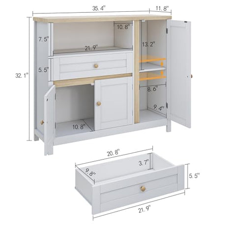 Viaozutis Storage Cabinet with Doors and Drawers,Kitchen Storage Cabinets，with Drawer and Adjustable Shelf（White） Viaozutis