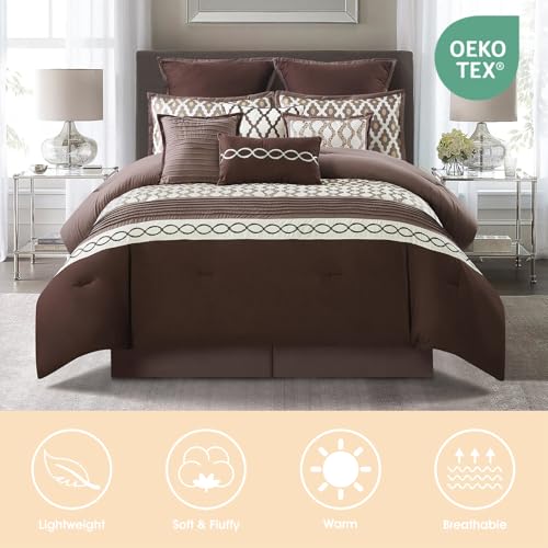 LANCO MODERN LIFESTYLE King Size Comforter Set, Brown, 10 Piece Bed in a Bag for All Seasons, Luxury Extreme Comfort Bedding Sets with Bedskirt, Pillow Shams, Euro Shams and Decor Pillows LANCO MODERN LIFESTYLE
