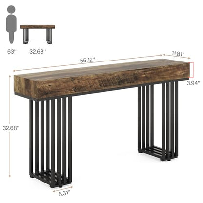 Tribesigns 55-Inch Console Table for Entryway, Industrial Hallway Table with Stylish Metal Frame, Sofa Foyer Table for Living Room, Entrance, Brown & Black. - WoodArtSupply