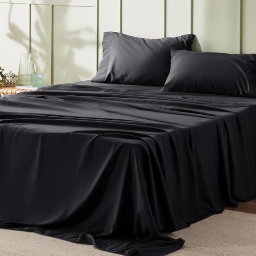 Bedsure King Size Sheets Set - 4 Pieces Soft King Sheets - Breathable & Cooling - Hotel Luxury - Easy Care Polyester Microfiber Bedding for Women, Men, Black Bedsure
