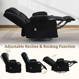 Korser Adult 360° Rotating Recliner with Massage and Heating Functions, Cup Holder and Manual Tilt Mechanism, Suitable for Living Room and Bedroom (Fabric, Black)
