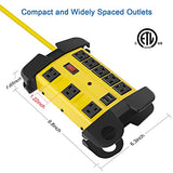 Heavy Duty Power Strip with USB, Workshop 8 Outlet Surge Protector 2700 Joules, Industrial Metal 15Amp Power Strip, 6FT Extension Cord and Wide Spaced. Yellow CCCEI