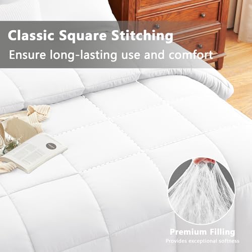 CozyLux Full Size Comforter Sets - White Comforter Full Size, 3 Pieces Box Stitched Bed Set for All Seasons, Soft Lightweight Bedding Sets with 1 Down Alternative Comforter and 2 Pillow Shams CozyLux