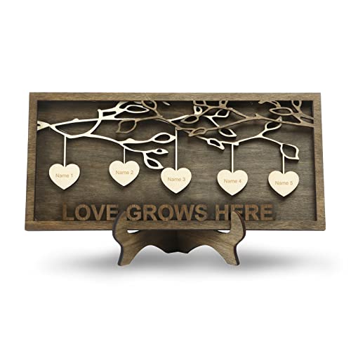 Jeweidea Personalized Family Sign with 2-9 Names Custom Wooden Tree of Life Frame Engraved Wood Plaques Decor Birthday Gift for Mother Women Jeweidea