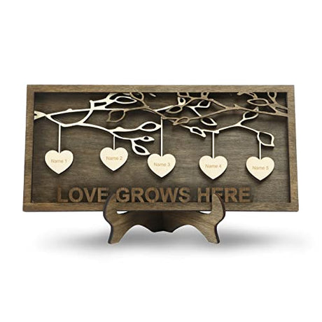 Jeweidea Personalized Family Sign with 2-9 Names Custom Wooden Tree of Life Frame Engraved Wood Plaques Decor Birthday Gift for Mother Women Jeweidea