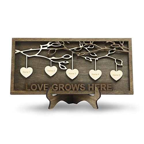 Jeweidea Personalized Family Sign with 2-9 Names Custom Wooden Tree of Life Frame Engraved Wood Plaques Decor Birthday Gift for Mother Women - WoodArtSupply