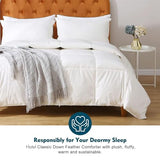 Oaken-Cat Feathers Down Comforter Twin - 100% Organic Cotton Quilted Medium Warm All Seasons Duvet Insert or Stand-Alone Comforter (68x90, Ivory White) Oaken-Cat