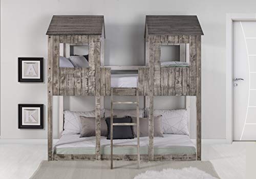 DONCO Twin Tower Bunk Bed BUNKBED, TWIN/TWIN, Rustic Dirty White DONCO