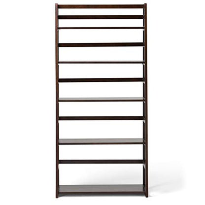 SIMPLIHOME Acadian SOLID WOOD 30 Inch Transitional Ladder Shelf Bookcase in Brunette Brown, For the Living Room, Study Room and Office - WoodArtSupply