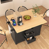 Merax 55.7" Large Kitchen Cart Island on Wheels Foldable Dining Table with 2 Drop Leaf,Power Outlet,3 Drawers,Wood Frame Storage Cabinet Merax