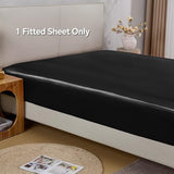 BEDELITE Satin Fitted Sheet Queen Size with Elastic Corner Straps, Luxury Soft Silk-Like Bed Sheet for Hair & Skin, 1 Deep Pocket Fitted Sheet Only Fits 15" Mattress, Fade & Wrinkle Resistant, Black BEDELITE