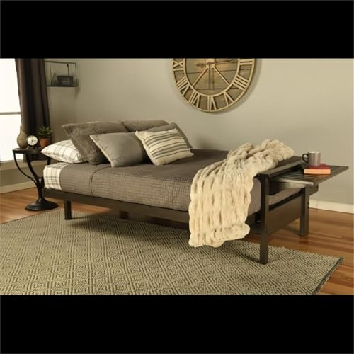 Kodiak Furniture Alamosa Wood Futon Set - Sofa Sleeper Frame with Mattress Included in Charcoal Gray Color - WoodArtSupply