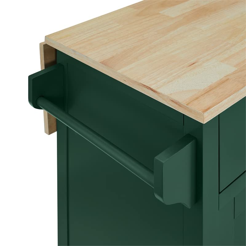 Pemberly Row Traditional Wood Drop Leaf Kitchen Island in Emerald/Natural Pemberly Row