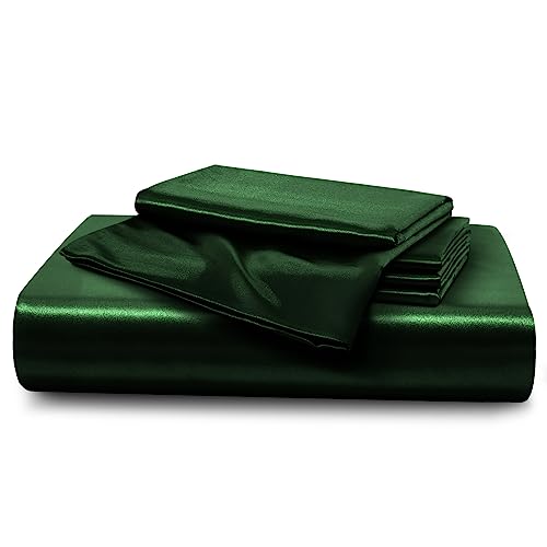 Horbaunal 5 Pieces Satin Duvet Cover Set King Size Emerald Green Duvet Cover with Corner Ties & Zipper Closure, Luxury & Silky Bedding Set, 1 Duvet Cover and 4 Pillowcases (No Comforter) Horbaunal