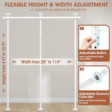 SUNALLY Room Divider No Drilling Curtain Rod Wall Divider for Room Separation, 4-10ft(H) 28-114inch(W) Adjustable, Heavy Duty Partition Space Separator Freestanding Tension Curtain Stand, White SUNALLY