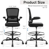 Ergonomic Drafting Chair with Footrest,Tall Office Chair for Standing Desk with Flip-up Armrests with Breathable Comfy Mesh Support and Adjustable Foot Rest Ring(Black) Alolo