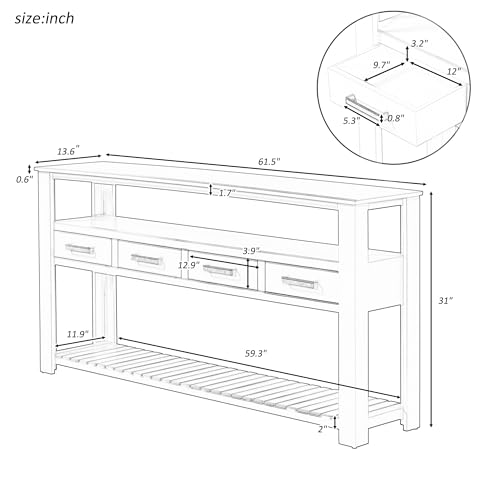 Modern 62.2" Console Table, Sofa Table with 4 Drawers and 2 Shelves, Suitable for Entrance, Hallway, Living Room, Bedroom (Navy Blue@G>) Hlcodca