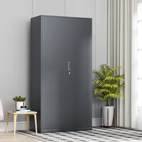 Athena Collection 72" Metal Storage Cabinet, 6 Tier Storage Cabinet with Hanging Rod and Removable Shelves, Lockable Tall Cabinet Tool Storage Unit Cabinet for Office Bedroom Garage, Gray Athena Collection