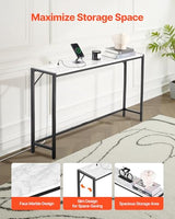 VEVOR Marble Console Table, Modern Narrow Long Console Table with Power Outlet, Thin Sofa Side Table with Iron Tubes, Anti-Tip Device and Triangular Support for Living Room, Hallway, Entryway, Foyer VEVOR