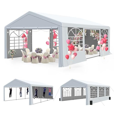 GARTOO 20' x 20' Heavy Duty Party Tent - Outdoor Wedding Gazebo Event Shelter Canopy with Removable Sidewall & 4 Sand Bags for Outdoor Event, Wedding, Birthday Party GARTOO