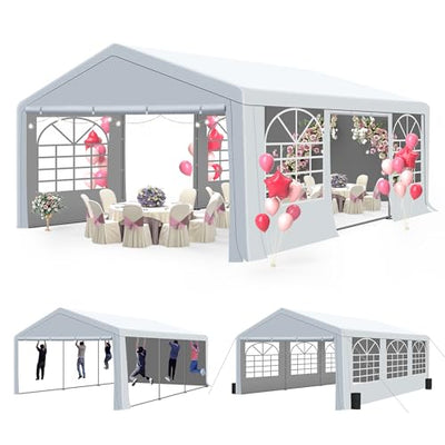 GARTOO 20' x 20' Heavy Duty Party Tent - Outdoor Wedding Gazebo Event Shelter Canopy with Removable Sidewall & 4 Sand Bags for Outdoor Event, Wedding, Birthday Party
