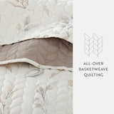 Linen Market Quilt Coverlet Set All Season Patterned Reversible Microfiber Ultra Soft Bedding in Watercolor Leaves - King/Cal-King Watercolor Leaves Latte Linen Market