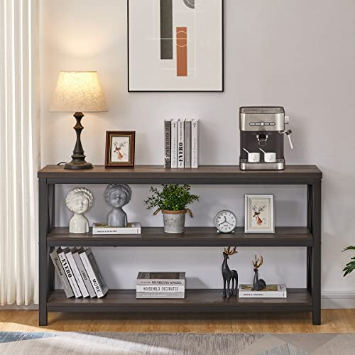 FATORRI Rustic Industrial Console Table with 3-Tier Shelves - Walnut Brown Entryway Sofa Table - WoodArtSupply