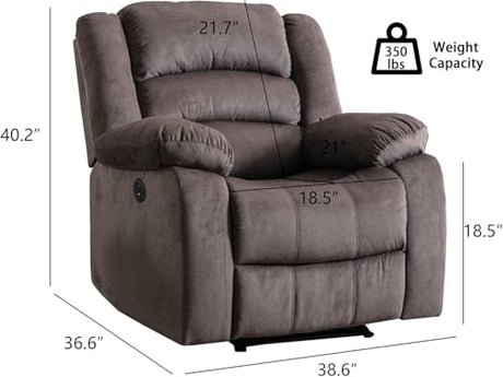 EBELLO Classic Power Recliner Chair, Oversized Electric Overstuffed Reclining Chair with Soft Cushion and Back, Sofa with Comfortable Armchair, Brown EBELLO