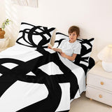 jejeloiu Stripe Line Sheet Set King Size Kids Geometric Sheets with Deep Pocket Fitted Sheet for Boys Girls Teens Black and White Bed Sheets Set Breathable Abstract Bedding Room Decor Modern Art jejeloiu