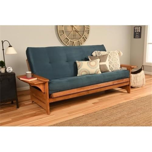 Kodiak Furniture 75" Traditional Full-Size Suede Fabric Futon Mattress with Coil Hinged Innerspring Unit, Foam Construction, Tufted Cover, in Blue Finish, Frame Not Included Kodiak Furniture