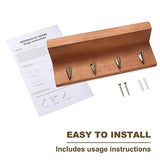 HRONRAD Rustic Key Holder for Wall, Farmhouse Wall Shelf with 4 Hooks, Wall Mounted Key Racks, Wooden Mail Organizer with Hooks for Entryway (Brown - Oak) HRONRAD