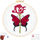 Butterfly Rose Embroidery Kits for Beginners Adults, Valentine's Day Hand Embroidery Kits, Cross Stitch Kits for Adult Anniversary Valentine's Gifts, Entire Set of Embroidery Supplies & Video Tutorial