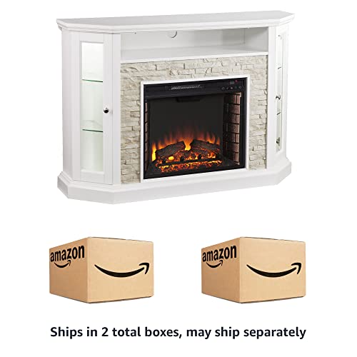 SEI Furniture Redden Faux Stone Convertible Electric Media Storage Corner Fireplace, Fresh White SEI Furniture