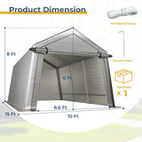 LINKHOO 10x15 FT Portable Garage Carport, Heavy-Duty Storage Shed with 220G Waterproof PE Tarp, Roll-Up Zipper Door & Vent, for Motorcycle, Bike, ATV, Tools, Outdoor Equipment, Gray LINKHOO