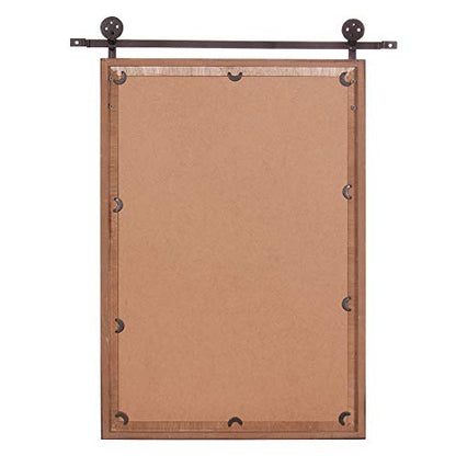 Patton Wall Decor 33x26 Sliding Barn Door Wood Window Wall Mirror, Brown - WoodArtSupply