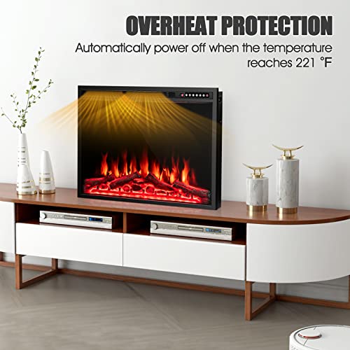 COSTWAY 37-Inch Electric Fireplace, Wall-Mounted and Recessed Fireplace Heater with 4 Flame and Log Colors, 5-Level Flame Speed and Brightness, Remote Control, 8H Timer, Overheat Protection, 1500W COSTWAY