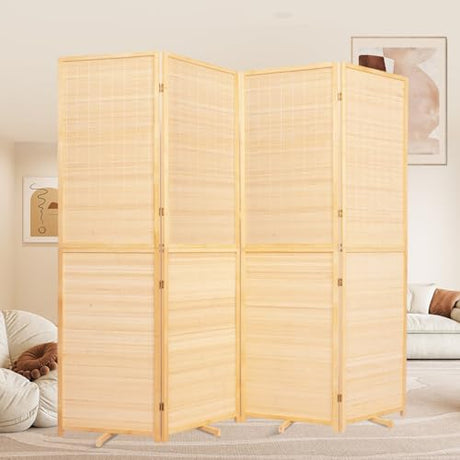 Room Divider Folding Privacy Screens, Hand-Made 67'' High Bamboo Room Dividers Freestanding 2-in-1 Multifunction 4 Panel Wall Divider for Room Separation, Portable Room Partitions and Dividers HOMSCREENER