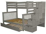 Bedz King Stairway Bunk Beds Twin over Full with 4 Drawers in the Steps and a Twin Trundle, Gray Bedz King
