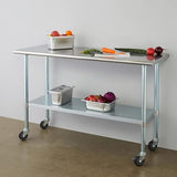 ROCKPOINT Stainless Steel Table for Prep & Work with Caster Wheels 60x24 Inches, NSF Metal Commercial Kitchen Table with Adjustable Under Shelf and ROCKPOINT