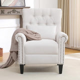 choairy Pushback Recliner Chair, Accent Push Back Chair with Adjustable Footrest, Upholstered Linen Fabric Reclining Sofa with Side Pocket, Comfy Modern Armchair for Living Room, Beige