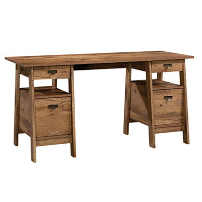 Sauder Trestle Executive Trestle Desk, Vintage Oak finish - WoodArtSupply