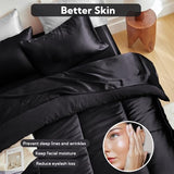 MR&HM King Size Comforter Set Black, Reversible Satin Microfiber Comforter Set for All Seasons, 3 Pieces Non-Slip Silky Soft Bedding Sets with 1 Comforter (104"x90") and 2 Pillowcases (20"x36") MR&HM