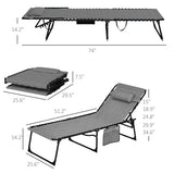 Outsunny Padded Folding Chaise Lounge Chair Outdoor Set of 2, 5-Level Reclining Patio Loungers, Tanning Chairs with Side Pocket, Headrest and Carrying Handle for Beach, Yard, Patio, Gray
