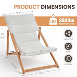 DAYAOUTDOOR Folding Wooden Lounge Chairs Set of 2, Outdoor Adjustable Reclining Patio Beach Chair with Thick Cushion, Portable Deck Lounge Chair for Backyard Lawn Pool Camping Balcony, Beige