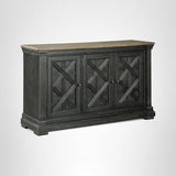 Signature Design by Ashley Tyler Creek Vintage Casual Dining Room Buffet Cabinet or Server with 3 Doors and Lattice Design, Wood, 36" High, Black & Gray Signature Design by Ashley